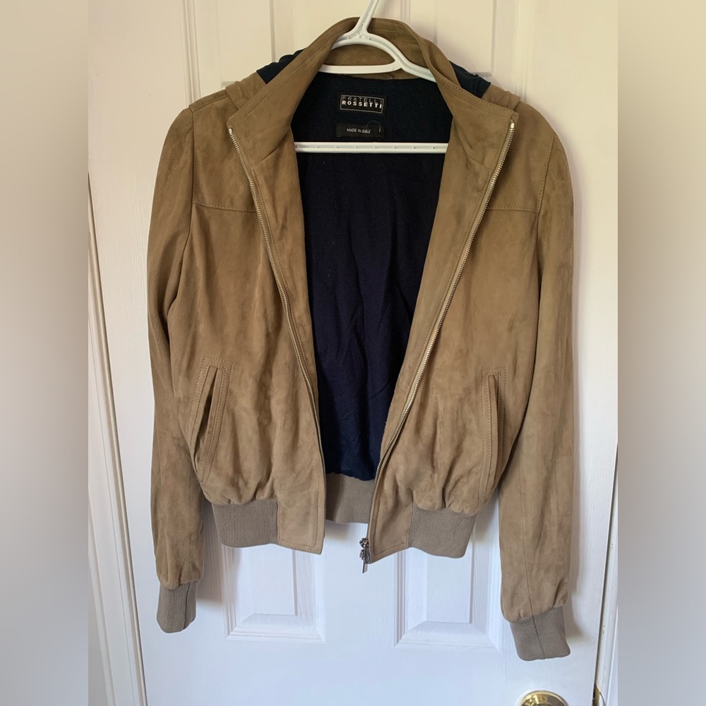 Fratelli Rossetti suede leather camel hooded bomber